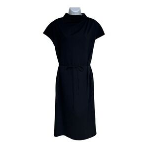 ZARA Black Cowl‎ Neck Cap Sleeve Tie Waist Midi Dress Women's Size M